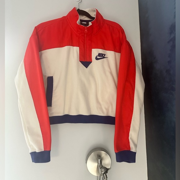 NIKE | retro cropped Polar Fleece Half Zip Sweatshirt blue cream orange- small - Picture 4 of 10